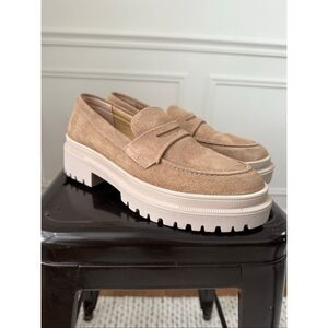 Portland Leather Patina Zoe Chunky Loafer Tan Suede Leather Platform Lug Sole 40